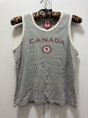 Y2K Roots 2004 Canada Olympic Grey Tank Top with Red Accents Small